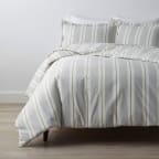 Wide Stripe Classic Cool Cotton Percale Bed Duvet Cover - Navy, Twin