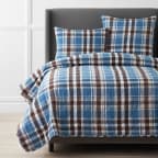 Plaid Premium Ultra-Cozy Cotton Flannel Coverlet - Blue And Cream, King/Cal King