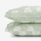 Snow Trees Premium Ultra-Cozy Cotton Flannel Pillowcases - Green, Standard