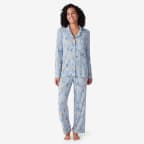 TENCEL™ Modal Jersey Knit Long-Sleeve Button-Down PJ Pants Set - Wildflower Botanical Blue, XL
