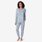 TENCEL™ Modal Jersey Knit Long-Sleeve Jogger PJ Pants Set - Wildflower Botanical Blue, XL