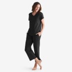 Pima Cotton Womens Cropped Pajama Set - Black, XS