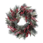 Frosted Mixed Evergreen Pine Cone and Berry Wreaths, Set of 2 - Red