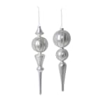 Pearl and Rhinestones Glass Finial Ornaments, Set of 2 - Silver
