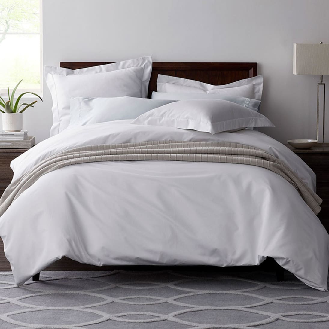 600 Thread Count Egyptian Cotton Sateen, Grey And White Duvet Cover King