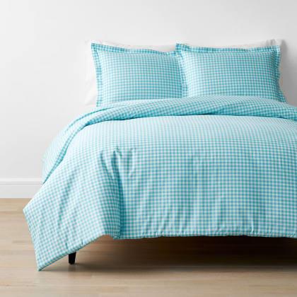 Company Kids™ Gingham Organic Cotton Percale Duvet Cover Set - Turquoise