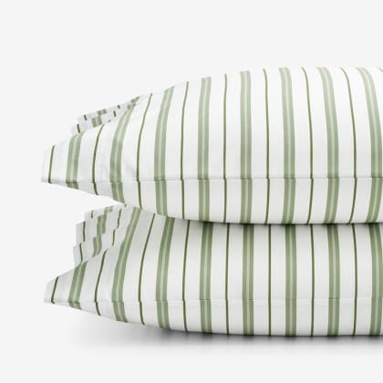 Company Kids™ Vertical Stripes Organic Cotton Percale Pillowcases  - Moss