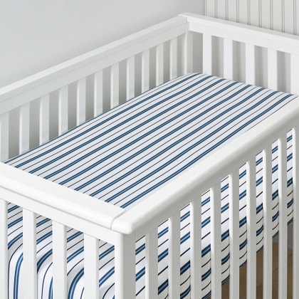Company Kids™ Vertical Stripes Organic Cotton Percale Fitted Crib Sheet  - Blue
