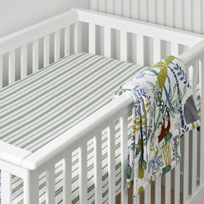 Company Kids™ Vertical Stripes Organic Cotton Percale Fitted Crib Sheet  - Moss