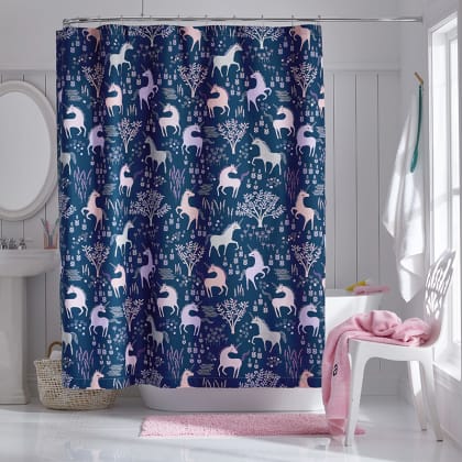 Company Kids™ Unicorn Forest Organic Percale Shower Curtain - Navy