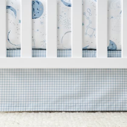 Company Kids™ Ditsy Gingham Organic Cotton Percale Tailored Crib Skirt - Blue