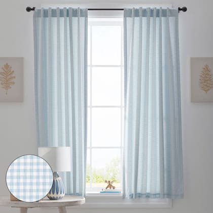 Company Kids™ Ditsy Gingham Organic Cotton Percale Window Curtain - Blue