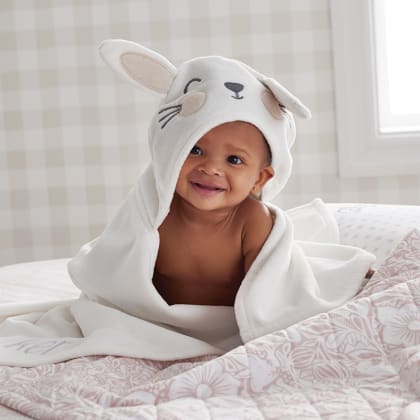 Baby Bath Towel Soft & Warm Wrap Hooded Blanket with embroidered Bunny 