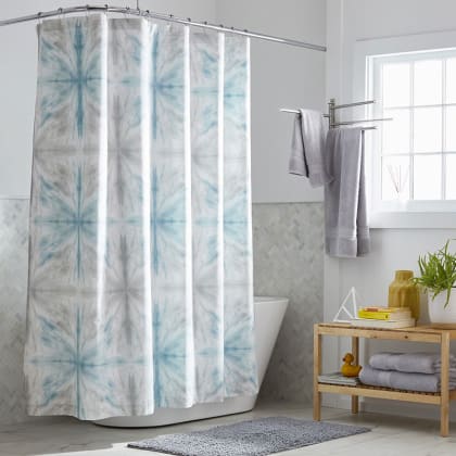 Cstudio Home Tie-Dye Organic Cotton Percale Shower Curtain - Blue Multi
