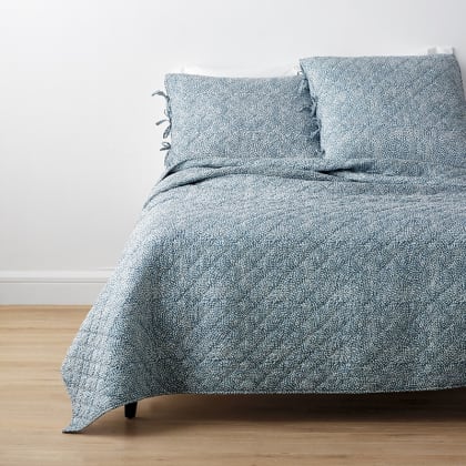 Winding Leaf Cotton Voile Quilted Sham - Blue