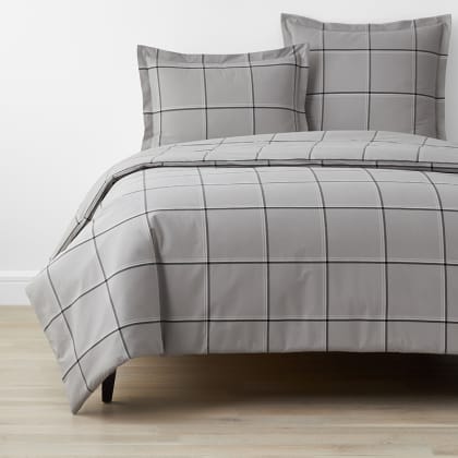 Company Cotton™ Window Pane Plaid Yarn-Dyed Percale Duvet Cover - Gray Multi