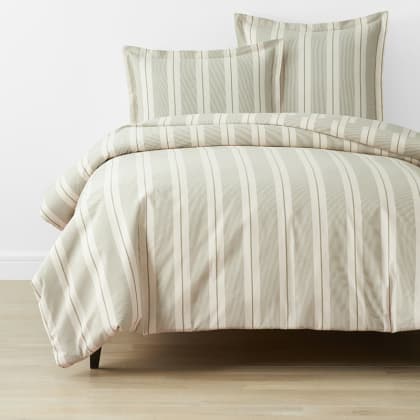 Company Cotton™ Wide Stripe Percale Duvet Cover  - Moss Green