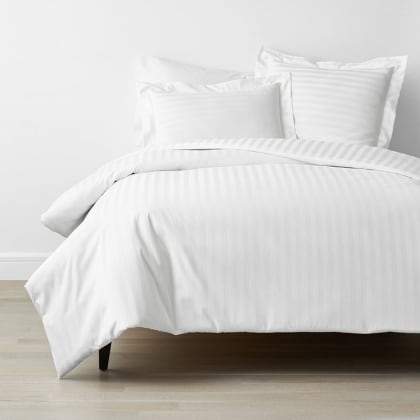 Company Cotton™ Dobby Stripe Wrinkle-Free Sateen Duvet Cover - White