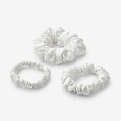 Silk Hair Scrunchies, Set of 3 - White