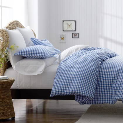 Company Organic Cotton™ Gingham Garment Washed Percale Duvet Cover - Blue