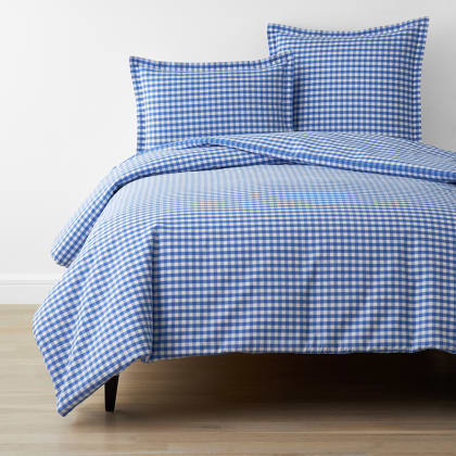 Company Organic Cotton™ Gingham Garment Washed Percale Duvet Cover - Blue
