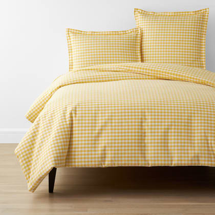 Company Organic Cotton™ Gingham Garment Washed Percale Duvet Cover - Yellow