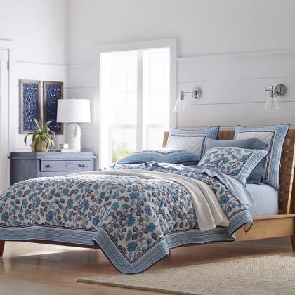 Fan Floral Quilted Sham - Blue Multi