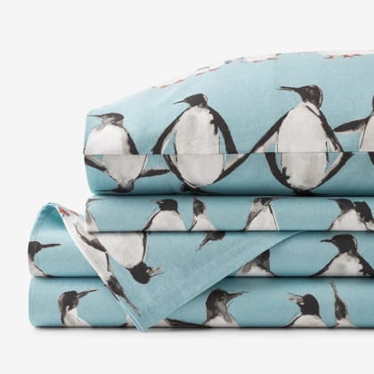 Legends Hotel™ Penguin Play Velvet Flannel Sheet Set  - Gray