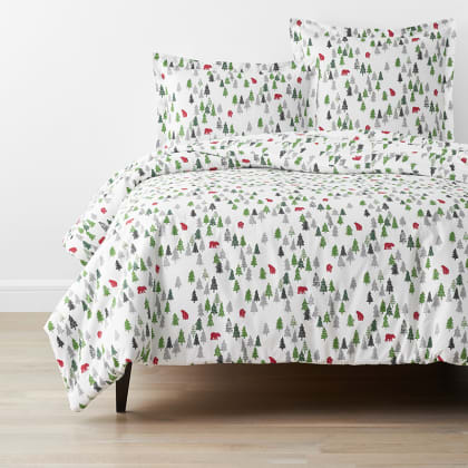 Company Cotton™ Holiday Print Percale Duvet Cover  - Forest Trees & Bears