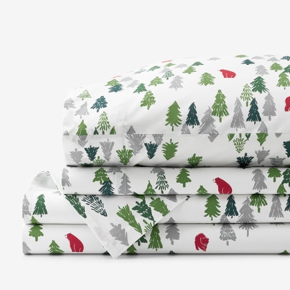 Company Cotton™ Holiday Print Percale Sheet Set  - Forest Trees & Bears