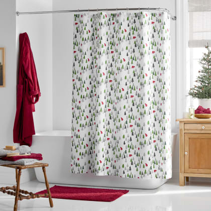 Company Cotton™ Holiday Print Percale Shower Curtain  - Forest Trees & Bears