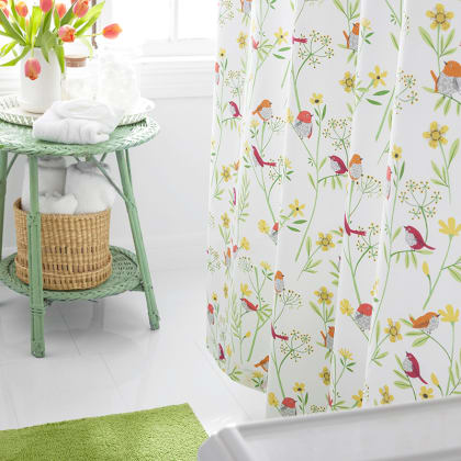 Company Cotton™ Playful Birds Percale Shower Curtain - White Multi