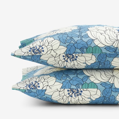 Company Cotton™ Remi Floral, Leaf & Ditsy Floral Percale Pillowcases  - Floral Blue