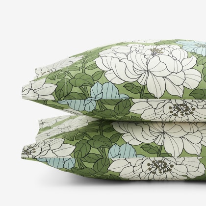 Company Cotton™ Remi Floral, Leaf & Ditsy Floral Percale Pillowcases  - Floral Green