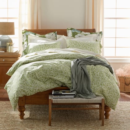Company Cotton™ Remi Floral, Leaf & Ditsy Floral Percale Duvet Cover  - Leaf Green