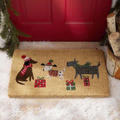 Holiday Coir Door Mat - Holiday Dogs