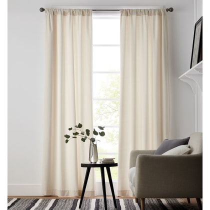 Cotton Velvet Window Curtain, Cotton or Light Blocking Lining - Ivory