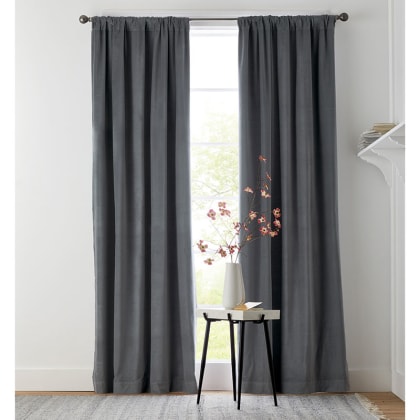 Cotton Velvet Window Curtain, Cotton or Light Blocking Lining - Gray Smoke
