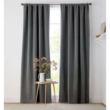 Emery Textured Window Curtain, Cotton or Light Blocking Lining - Smoke