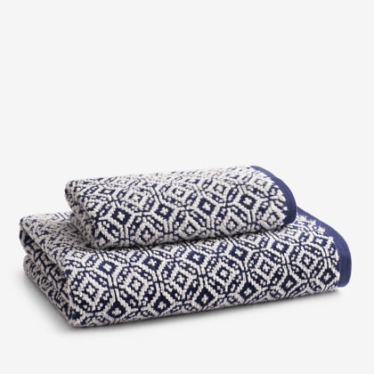 Company Cotton™ Navy & Cream Jacquard Hand Towel - Geo