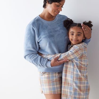 Company Cotton™ Family Flannel Womens Shorts Set - Blue Tan Plaid