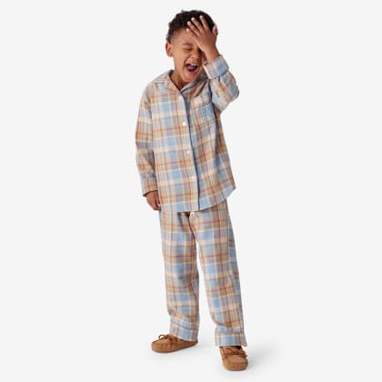 Company Cotton™ Family Flannel Kids’ Classic Pajama Set - Blue Tan Plaid