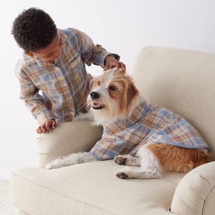 Company Cotton™ Family Flannel Dog Pajamas - Blue Tan Plaid