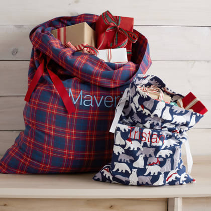 Company Cotton™ Flannel Santa Gift Bag - Navy Red Plaid