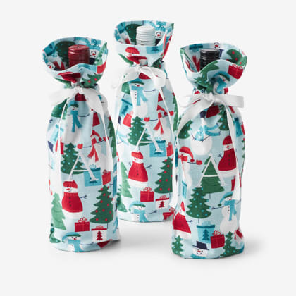Company Cotton™ Flannel Wine Bags - Holiday Snowman