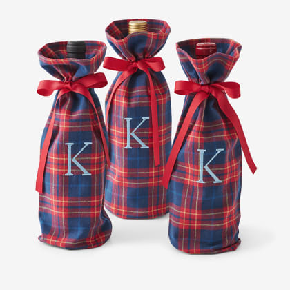 Company Cotton™ Flannel Wine Bags - Navy Red Plaid