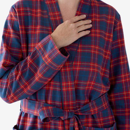 Company Cotton™ Family Flannel Womens Robe - Navy Red Plaid