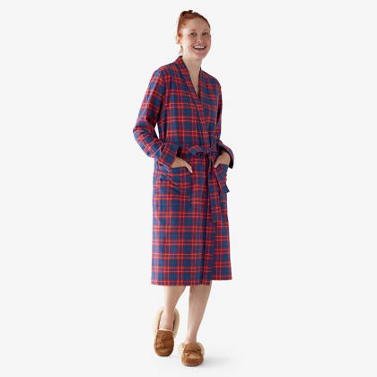 Company Cotton™ Family Flannel Womens Robe - Navy Red Plaid