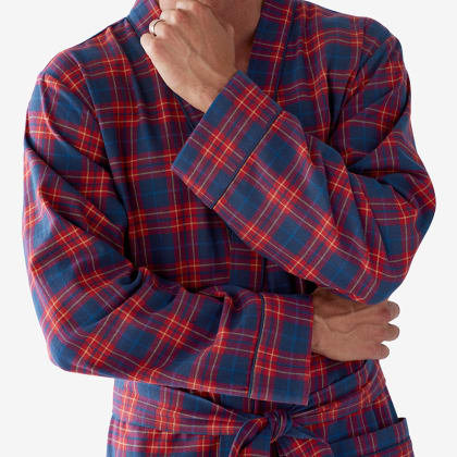 Company Cotton™ Family Flannel Mens Robe - Navy Red Plaid