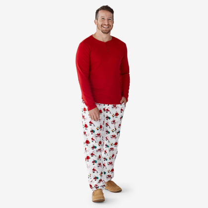 Company Cotton ™ Family Flannel Mens Henley Pajama Set - Santa & Mrs Claus